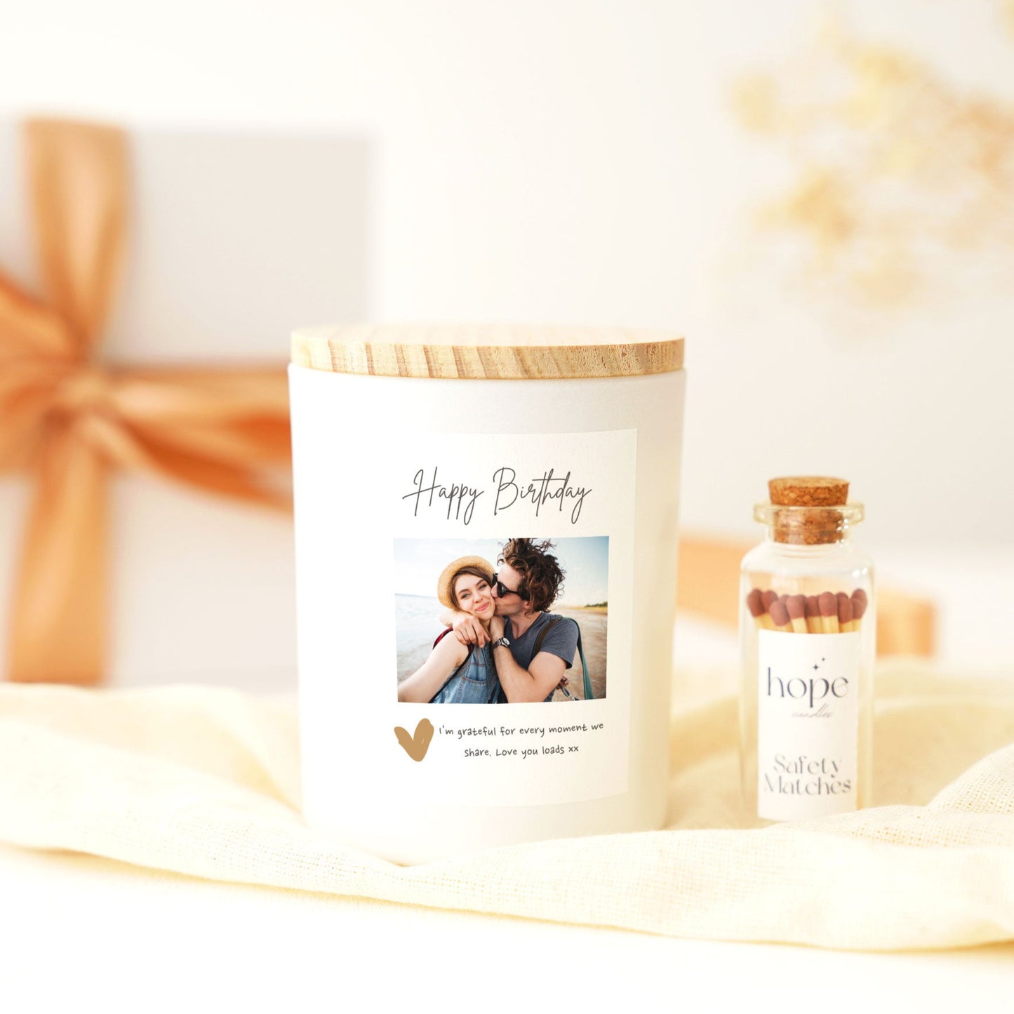 Photo Candle with Custom Text for Birthday, Custom Text Photo Candle for Girlfriend