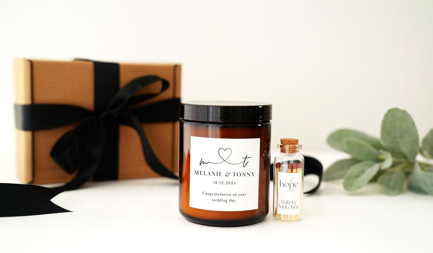 Personalised Wedding Candle Gift for Couples Newlyweds