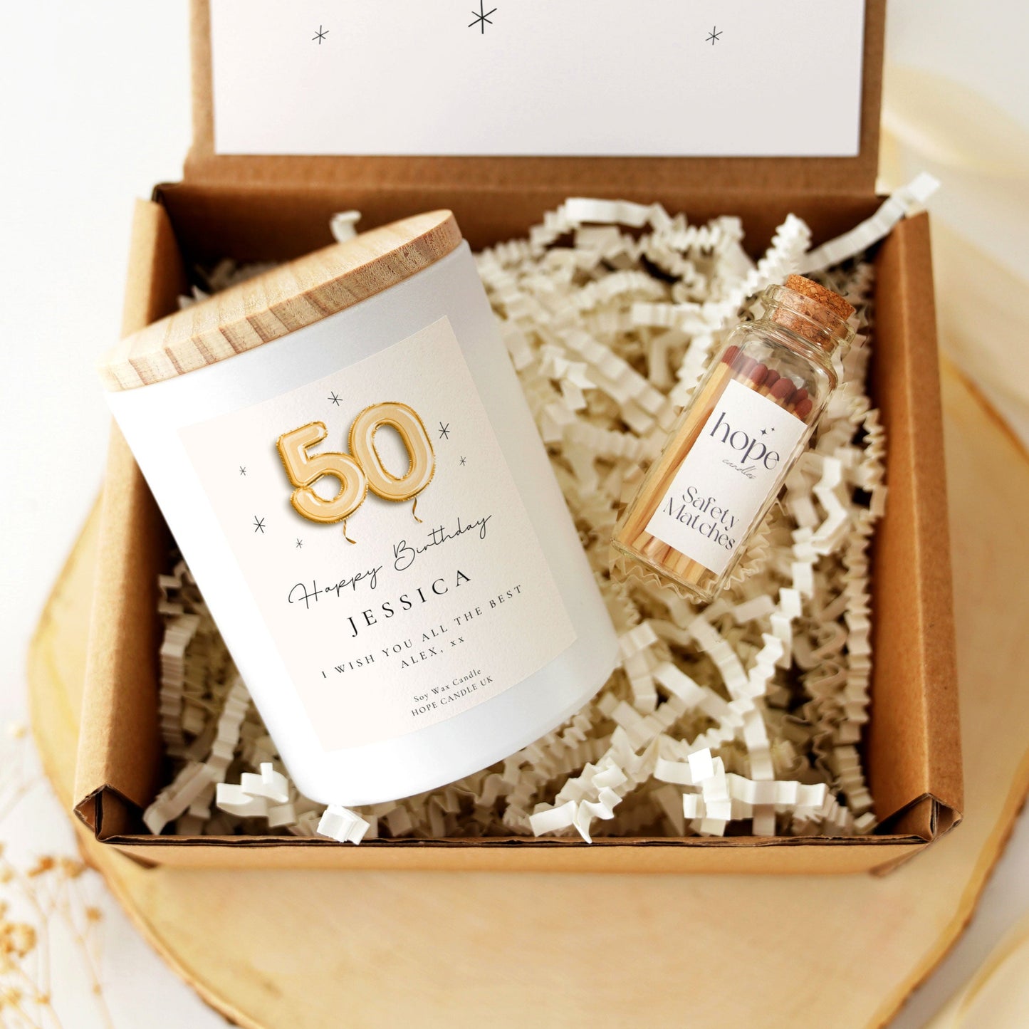 ANY AGE 50th Birthday Gift for Her, 40th 60th 70th 80th Birthday Candle Gift Set for Friend
