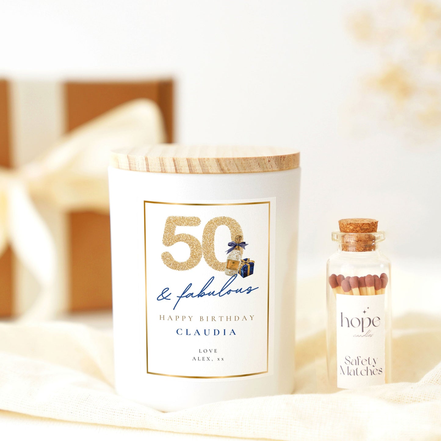 50 and Fabulous Candle Gift Set for Her, 50th Birthday Gift for Mum