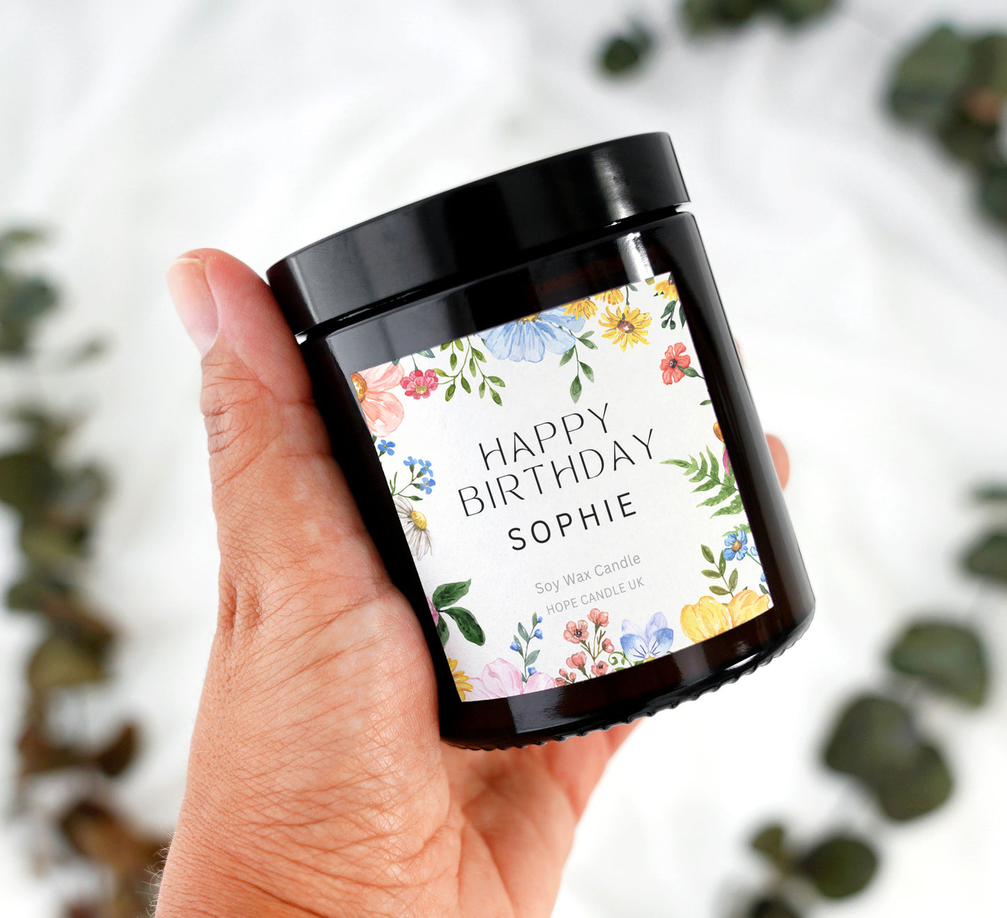 Personalised Floral Birthday Candle for Her for Mum, 50th 60th 70th Birthday
