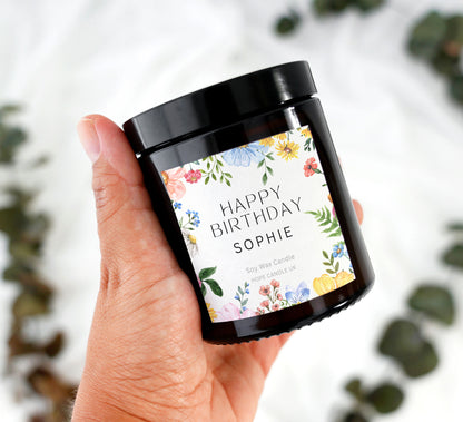 Personalised Floral Birthday Candle for Her for Mum, 50th 60th 70th Birthday
