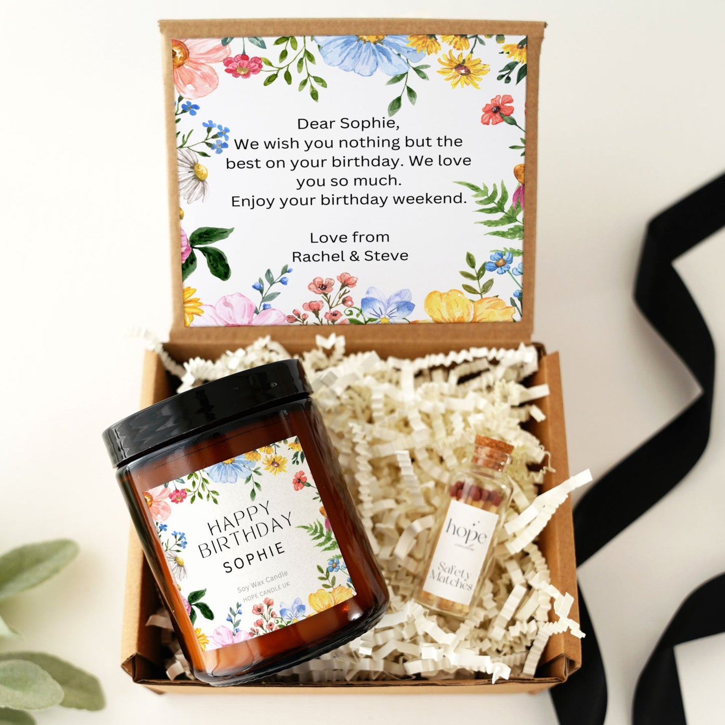 Personalised Floral Birthday Candle for Her for Mum, 50th 60th 70th Birthday