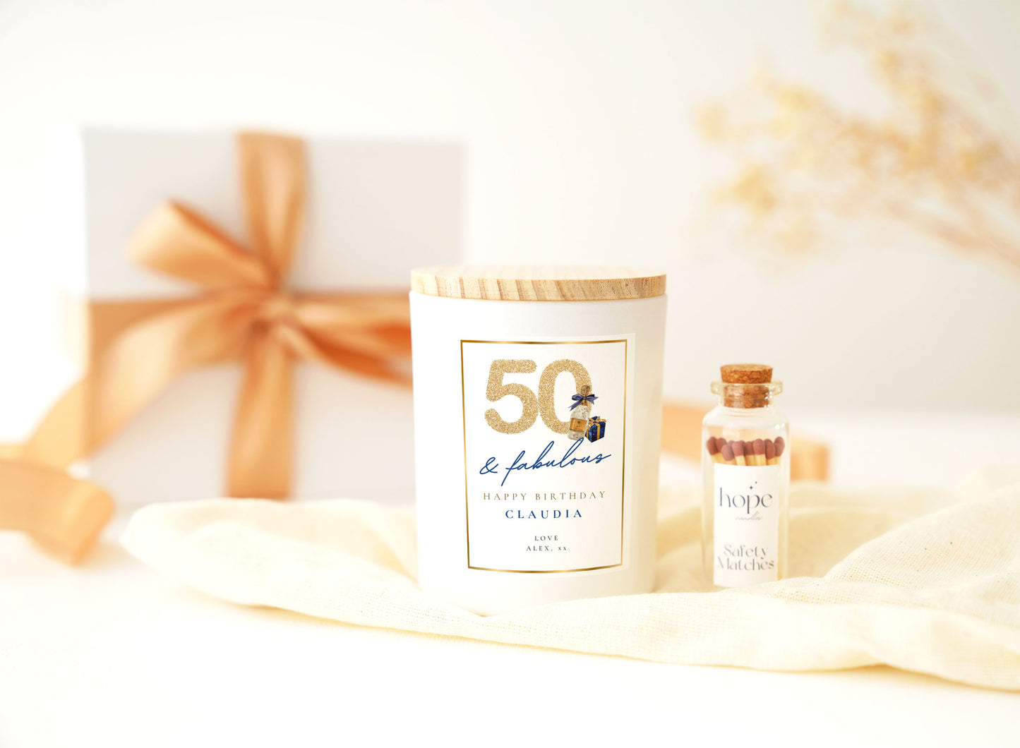 50 and Fabulous Candle Gift Set for Her, 50th Birthday Gift for Mum